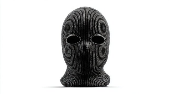 Black knitted balaclava isolated on a white background, perfect for various concepts