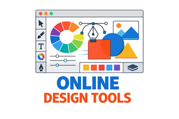 Fototapeta premium Colorful online design tools interface with graphic elements and icons