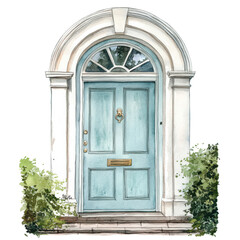 Light Blue Door with Archway on Transparent Background