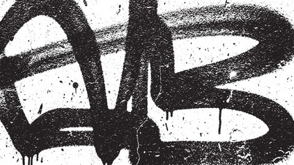 Black graffiti tag on a white wall with paint drips and splatters. © plustration