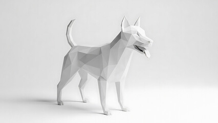 Low-poly 3 D model of a white dog standing with geometric shapes transparent background