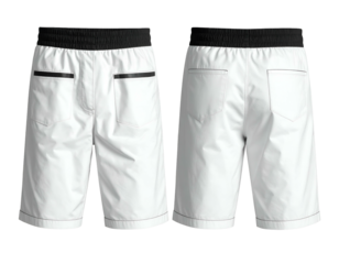 White athletic shorts with black waistband and trim