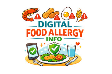 Digital food allergy info: shrimp, peanuts, egg, wheat alert with mobile app and healthy meal