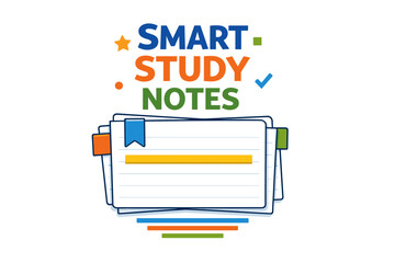 Smart study notes logo with colorful index cards and bookmark icons