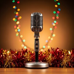 retro microphone on abstract background