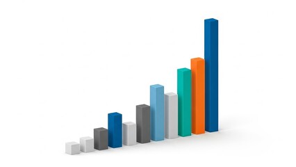 Multi Colored 3D Bar Chart Showing Financial Growth and Business Statistics on White Background