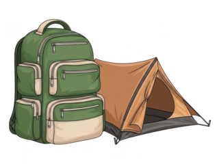A reliable backpack and cozy tent for outdoor adventures isolated on transparent background
