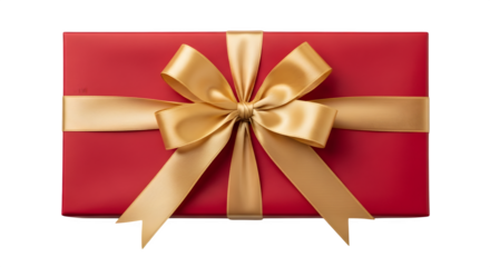 Red gift box with gold ribbon isolated on transparent background