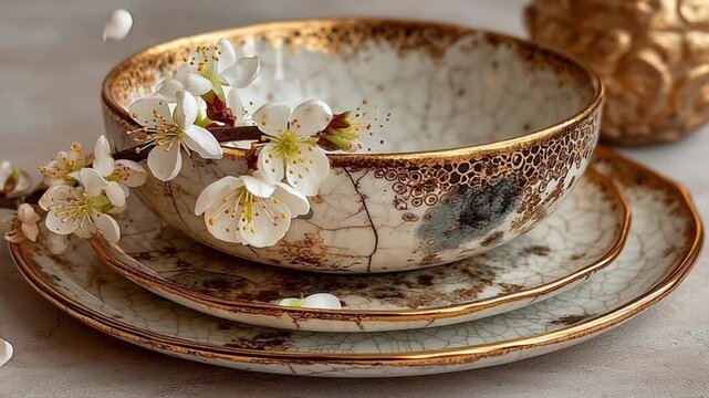 Exquisite antique ceramic dinnerware set with delicate floral decoration, perfect for adding a touch of elegance to any table setting