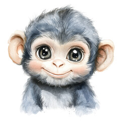Cute baby monkey smiling on transparent background