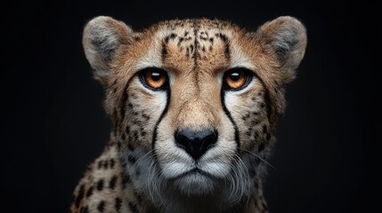 Stunning portrait of a cheetah with intense eyes against a dark background
