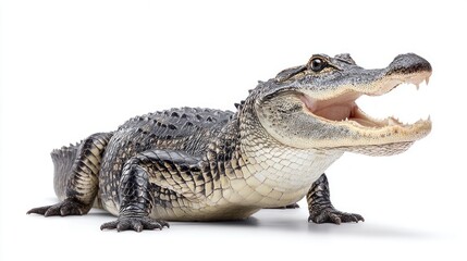 Fototapeta premium American alligator with open mouth isolated on white background