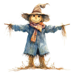 Scarecrow with hat and scarf on transparent background