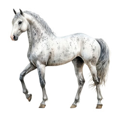 White Horse with Spots Trotting on Transparent Background