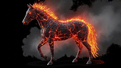 Mythical Volcanic Lava Horse in Smoky Atmosphere