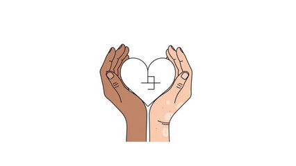 Diverse hands forming heart shape with medical cross symbol inside with healthcare