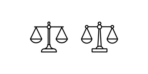 Scales of justice outline icon set isolated on white background. balance scale icon concept