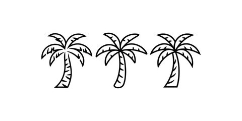 Three simple black and white line icons representing tropical palm trees standing side by side © MstPoliAkther