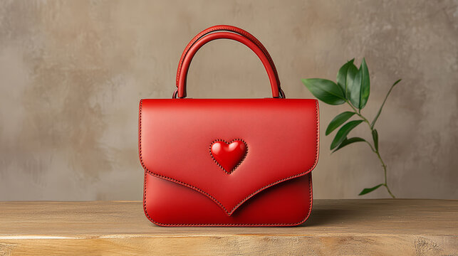 Red leather handbag heart accent mini purse top handle chic accessory romantic style minimalist design smooth texture elegant fashion gift idea with charm and warmth