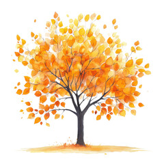 Autumn Tree with Fallen Leaves on Transparent Background