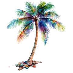 Colorful Palm Tree with Stones on Transparent Background