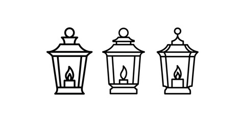 Three lanterns with lit candles vector icons on white background