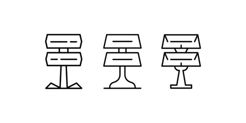 Three different styled road signs vector illustrations