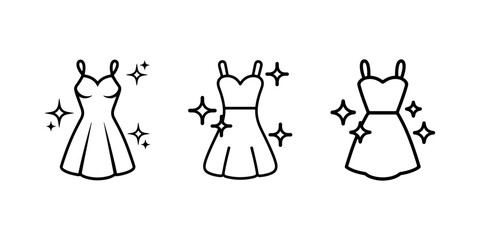 Three sparkling dresses vector icons on white background
