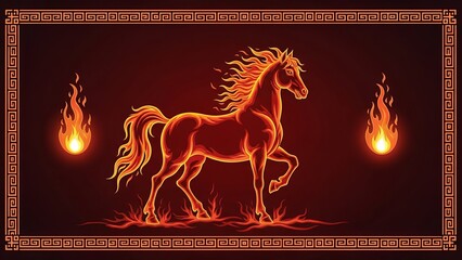 Year of the Horse 2026 Fiery Spirit Animal Digital Illustration