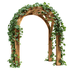 Rustic Wooden Arch with Greenery on Transparent Background