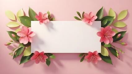 Valentine's day floral wishes greeting card template with pink flowers and green leaves for romantic love messages and heartfelt sentiments