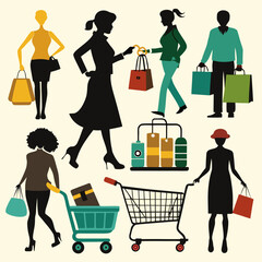 Shopping People Silhouette Flat Vector Collection
