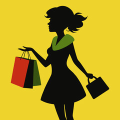 Fashion Woman Shopping Silhouette with Handbags
