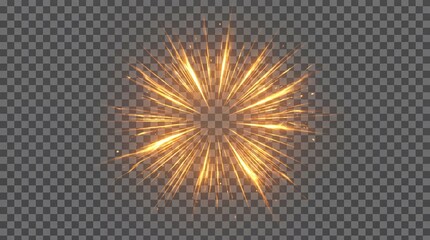Golden light burst abstract design element on white background