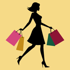 Woman Shopping Silhouette &ndash; Fashion Buyer with Bags Illustration