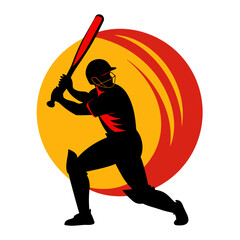 Cricket Batsman Silhouette &ndash; Powerful Shot Action Vector