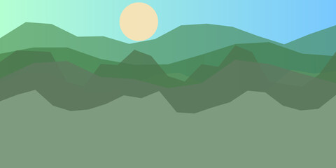 Mountains under sunlit sky