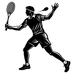 Tennis Player Forehand Swing &ndash; Sports Silhouette Vector