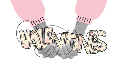 VALENTINES Lettering with Hands &ndash; Modern Abstract Valentine Illustration