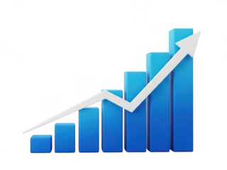 Illustrative graph showing steady growth over time isolated on transparent background