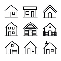 Fototapeta premium Modern House and Building Outline Icons Set for Digital Design