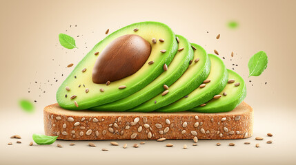 Healthy sandwich with avocado and sesame seeds served as a nutritious snack. Concept of clean eating, plant-based diet and balanced nutrition.