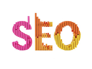 Creative 3d pixel art representation of seo acronym with colorful blocks isolated on transparent background