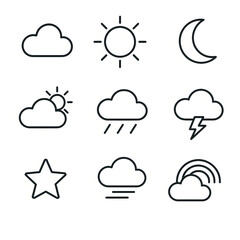 Fototapeta premium Weather and Celestial Outline Icons Collection Minimalist Forecast Symbols and UI Elements