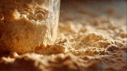 Sourdough Starter Rising in Jar Backlit