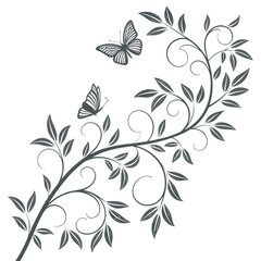 Elegant branch with butterflies