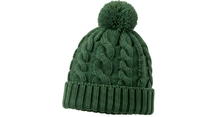 Green knitted winter hat isolated on transparent background