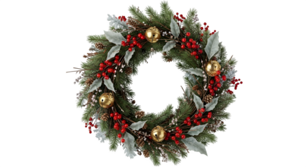 Festive Holiday Wreath isolated on transparent background