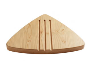 Natural wooden corner shelf with three slots isolated on transparent background