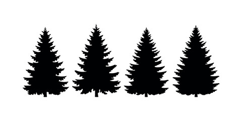 Set of four different christmas trees silhouette vector icon illustration collection